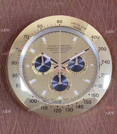 Rolex Daytona Replica Wall Clocks Yellow Gold w/ Black Subdials